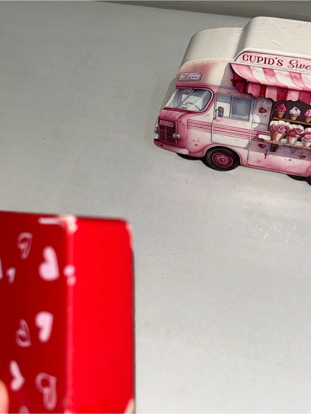 The Spring Shop Pink & Red Valentine Dessert Truck and Treat Tabletop Set wooden